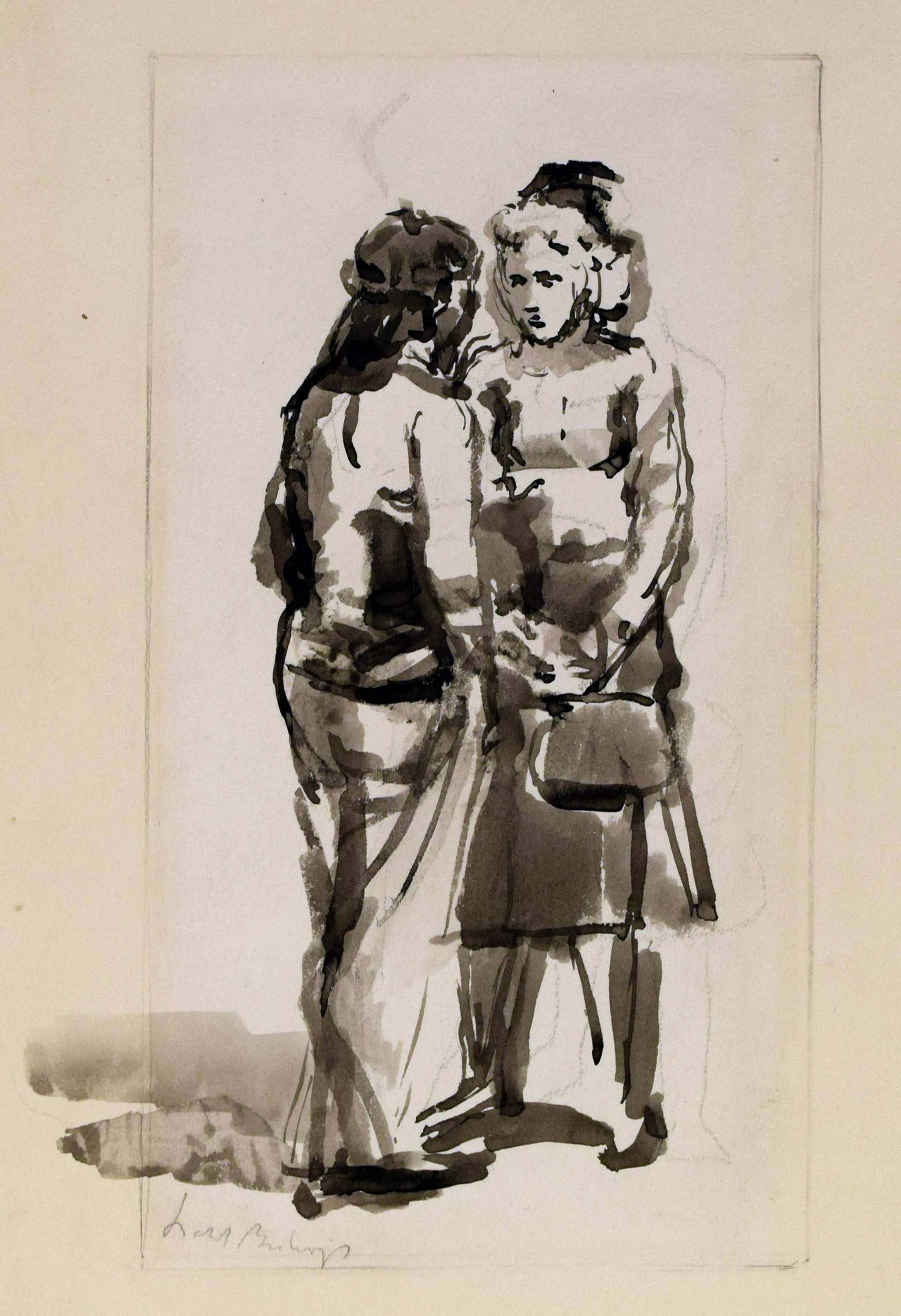 Isabel Bishop, Girl in Slacks , n.d., ink wash drawing, 18 1/8 x 13 in., Reading Public Museum, Gift of the Artist, 1962.430.1.